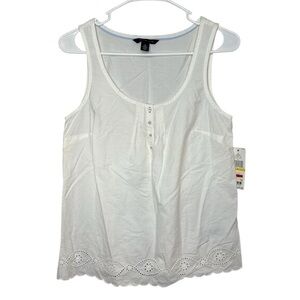 Tommy Hilfiger Women's Classic White Tank With Eyelet Lace Trim NWT Size Medium